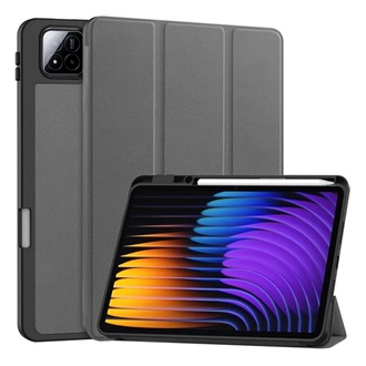 Xiaomi Pad 7 Pro GIGAPACK Tok álló, bőr hatású aktív FLIP, ceruza tartó, SÖTÉTSZÜRKE
