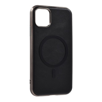 iPhone 11 GIGAPACK Szilikon telefonvédő ECO bőr hatású hátlap, prémium, FEKETE