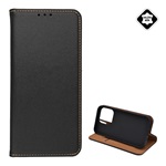 iPhone 11 Gigapack tok álló, valódi bőr FLIP, asztali tartó, FEKETE