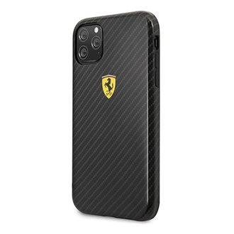 iPhone 11 Pro FERRARI Scuderia műanyag telefonvédő karbon minta FEKETE