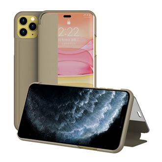 iPhone 11 Pro Gigapack tok álló, bőr hatású FLIP, ablakos, BARNA
