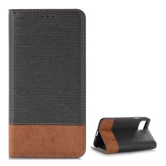 iPhone 11 Pro Gigapack tok álló, bőr hatású FLIP, textil hatás, FEKETE/BARNA