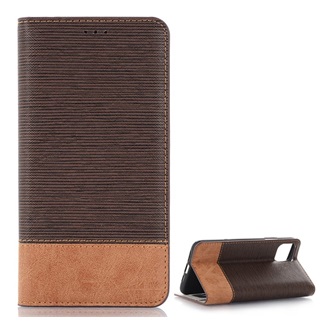 iPhone 11 Pro Gigapack tok álló, bőr hatású FLIP, textil hatás, SÖTÉTBARNA