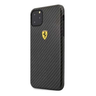 iPhone 11 Pro Max FERRARI Scuderia műanyag telefonvédő karbon minta FEKETE