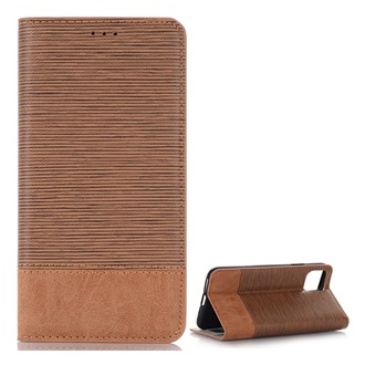 iPhone 11 Pro Max Gigapack tok álló, bőr hatású FLIP, textil hatás, VILÁGOSBARNA