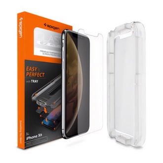 iPhone 11 SPIGEN EZ FIT képernyővédő üveg 2.5D, 9H + segédkeret, ÁTLÁTSZÓ