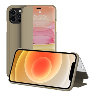 iPhone 12 Pro Gigapack tok álló, bőr hatású FLIP, ablakos, BARNA