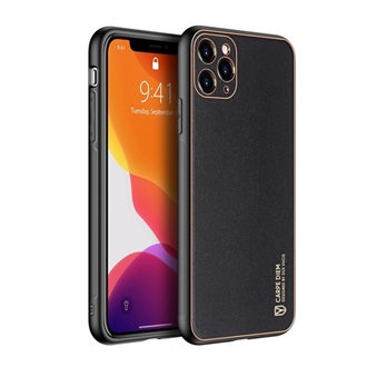 iPhone 12 Pro Max DUX DUCIS YOLO szilikon telefonvédő ütésállóság, fémhatású bőr hatású hátlap, FEKETE
