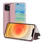 iPhone 12 Pro Max Gigapack tok álló, bőr hatású FLIP, ablakos, RÓZSASZÍN