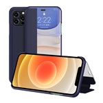 iPhone 12 Pro Max Gigapack tok álló, bőr hatású FLIP, ablakos, SÖTÉTKÉK