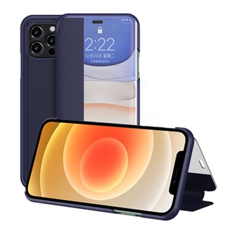 iPhone 12 Pro Max Gigapack tok álló, bőr hatású FLIP, ablakos, SÖTÉTKÉK