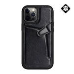 iPhone 12 Pro Max NILLKIN AOGE műanyag telefonvédő valódi bőr hátlap, kártyazseb, FEKETE