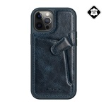 iPhone 12 Pro Max NILLKIN AOGE műanyag telefonvédő valódi bőr hátlap, kártyazseb, SÖTÉTKÉK