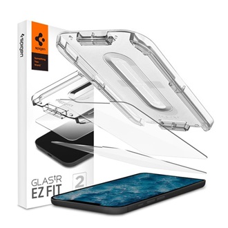iPhone 12 Pro Max SPIGEN EZ FIT képernyővédő üveg 2db 2.5D, 9H + segédkeret, ÁTLÁTSZÓ
