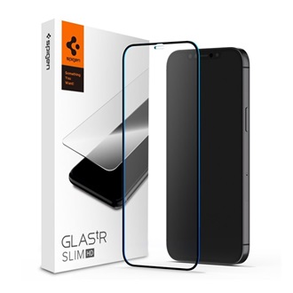 iPhone 12 Pro Max SPIGEN FC képernyővédő üveg 2.5D, színkiemelés, FEKETE