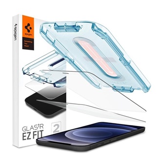 iPhone 12 Pro SPIGEN EZ FIT képernyővédő üveg 2db 2.5D, 9H + segédkeret, ÁTLÁTSZÓ