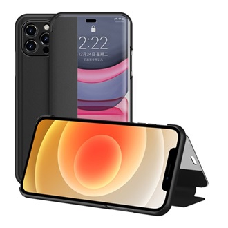 iPhone 12 mini Gigapack tok álló, bőr hatású FLIP, ablakos, FEKETE