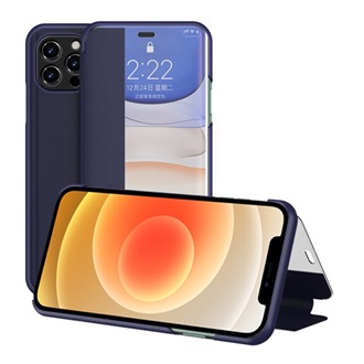 iPhone 12 mini Gigapack tok álló, bőr hatású FLIP, ablakos, SÖTÉTKÉK