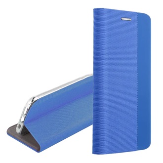 iPhone 12 mini Gigapack tok álló, bőr hatású FLIP, textil minta, VILÁGOSKÉK