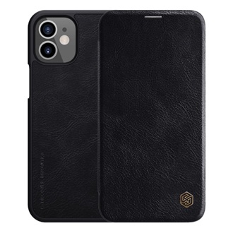 iPhone 12 mini NILLKIN QIN tok álló, bőr hatású FLIP, kártyazseb, FEKETE