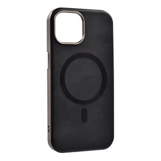 iPhone 13 GIGAPACK Szilikon telefonvédő ECO bőr hatású hátlap, prémium, FEKETE
