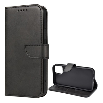 iPhone 13 GIGAPACK tok álló, bőr hatású FLIP, prémium, FEKETE