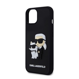 iPhone 13 KARL LAGERFELD 3D RUBBER KARL AND CHOUPETTE szilikon telefonvédő ütésállóság, műanyag hátlap, FEKETE