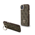 iPhone 14 GUESS PU 4G STRASS TRIANGLE LOGO STAND műanyag telefonvédő ütésállóság, kitámasztó, BARNA