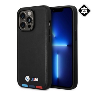 iPhone 14 Pro BMW LEATHER STAMP TRICOLOR MAGSAFE szilikon telefonvédő valódi bőr bevonat FEKETE