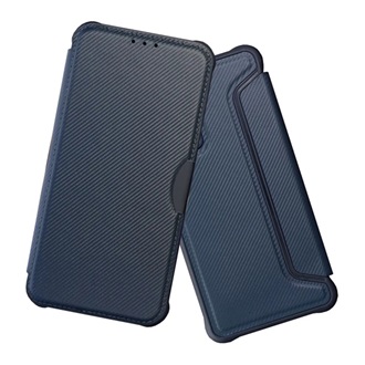 iPhone 14 Pro Max Gigapack tok álló, bőr hatású FLIP, karbon minta, SÖTÉTKÉK