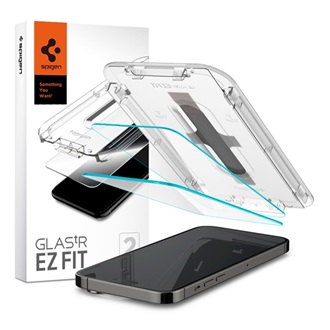iPhone 14 Pro SPIGEN EZ FIT HD képernyővédő üveg 2db 2.5D, 9H + segédkeret, ÁTLÁTSZÓ