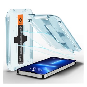 iPhone 14 SPIGEN EZ FIT képernyővédő üveg 2db 2.5D, 9H + segédkeret, ÁTLÁTSZÓ