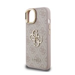 iPhone 15 GUESS 4G METAL LOGO STAND műanyag telefonvédő ütésállóság, kitámasztó, RÓZSASZÍN