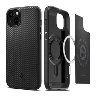 iPhone 15 Plus SPIGEN MAG ARMOR műanyag telefonvédő ütésállóság, csíkos, FEKETE