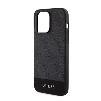 iPhone 15 Pro GUESS 4G STRIPE műanyag telefonvédő textil hátlap, MagSafe, FEKETE