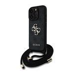 iPhone 15 Pro GUESS PU 4G METAL LOGO CROSSBODY STRAP műanyag telefonvédő ütésállóság, vállpánt, FEKETE