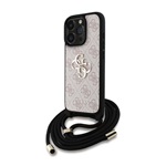 iPhone 15 Pro GUESS PU 4G METAL LOGO CROSSBODY STRAP műanyag telefonvédő ütésállóság, vállpánt, RÓZSASZÍN