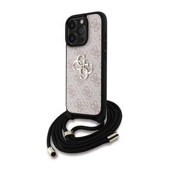 iPhone 15 Pro GUESS PU 4G METAL LOGO CROSSBODY STRAP műanyag telefonvédő ütésállóság, vállpánt, RÓZSASZÍN