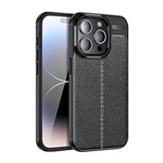 iPhone 15 Pro Gigapack szilikon telefonvédő ütésállóság, varrás minta, FEKETE