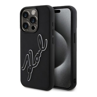 iPhone 15 Pro KARL LAGERFELD 3D RUBBER SIGNATURE szilikon telefonvédő ütésállóság, 3D, FEKETE