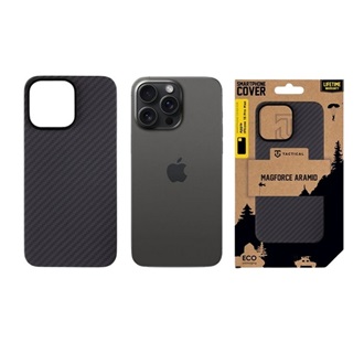 iPhone 15 Pro Max TACTICAL MAGFORCE ARAMID szilikon telefonvédő ultravékony, karbon minta, FEKETE