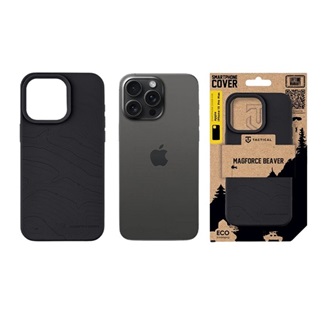 iPhone 15 Pro Max TACTICAL MAGFORCE BEAVER szilikon telefonvédő mikrofiber plüss belső, topográfiai minta, FEKETE
