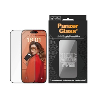 iPhone 15 Pro PANZERGLASS CERAMIC PROTECTION ULTRA-WIDE FIT képernyővédő üveg 3D, kerámia + segédkeret, FEKETE