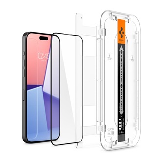 iPhone 15 Pro SPIGEN EZ FIT HD képernyővédő üveg 2.5D, 9H + segédkeret, FEKETE