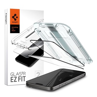 iPhone 15 Pro SPIGEN EZ FIT HD képernyővédő üveg 2db 2.5D, 9H + segédkeret, FEKETE