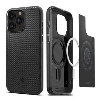 iPhone 15 Pro SPIGEN MAG ARMOR műanyag telefonvédő ütésállóság, csíkos, FEKETE