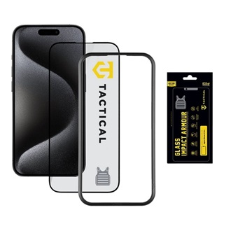 iPhone 15 Pro TACTICAL IMPACT ARMOUR GLASS képernyővédő üveg 3D, antibakteriális + segédkeret, FEKETE