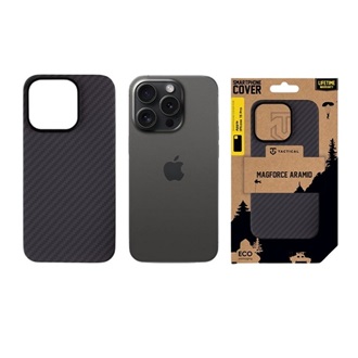 iPhone 15 Pro TACTICAL MAGFORCE ARAMID szilikon telefonvédő ultravékony, karbon minta, FEKETE