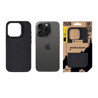 iPhone 15 Pro TACTICAL MAGFORCE BEAVER szilikon telefonvédő mikrofiber plüss belső, topográfiai minta, FEKETE