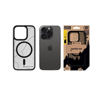 iPhone 15 Pro TACTICAL MAGFORCE HYPERSTEALTH SIKA szilikon telefonvédő ütésállóság, topográfiai minta, FEKETE